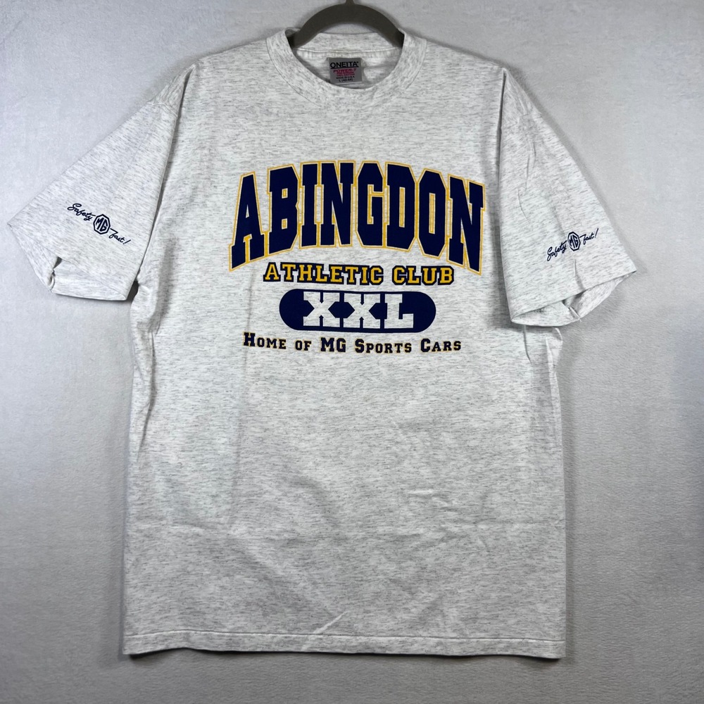 Vintage Oneita MG Sports Cars Abingdon Athletic Club T-Shirt Grey Large USA Made